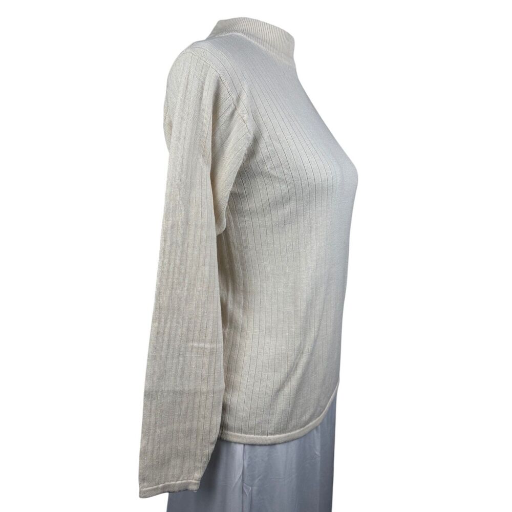 Bill Blass Blassport Women's Sweater Sz S Ivory High Neck 100% Silk Rib Knit - Picture 3 of 8